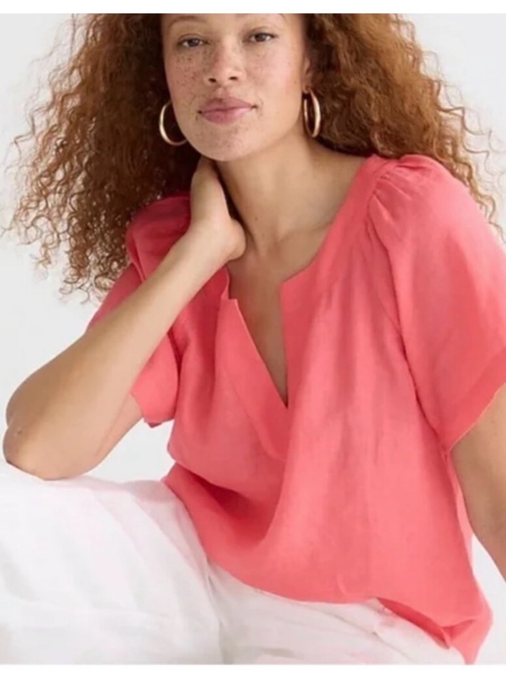 J. Crew Flutter-Sleeve Linen V-Neck Top NWT